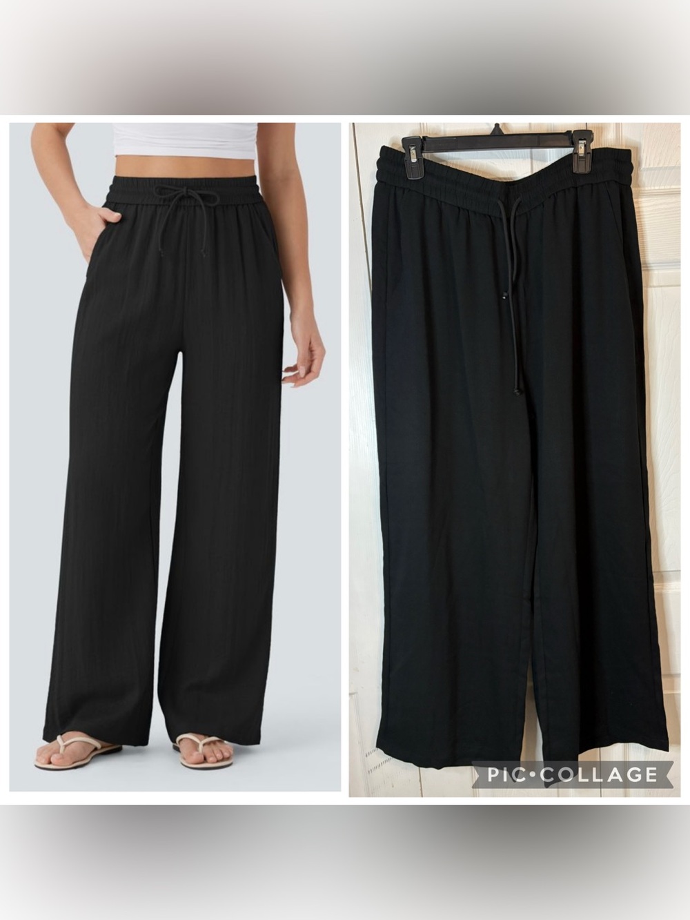 Halara NWT XL High Waisted Wide Leg Baggy Casual Linen Feel Black Pants